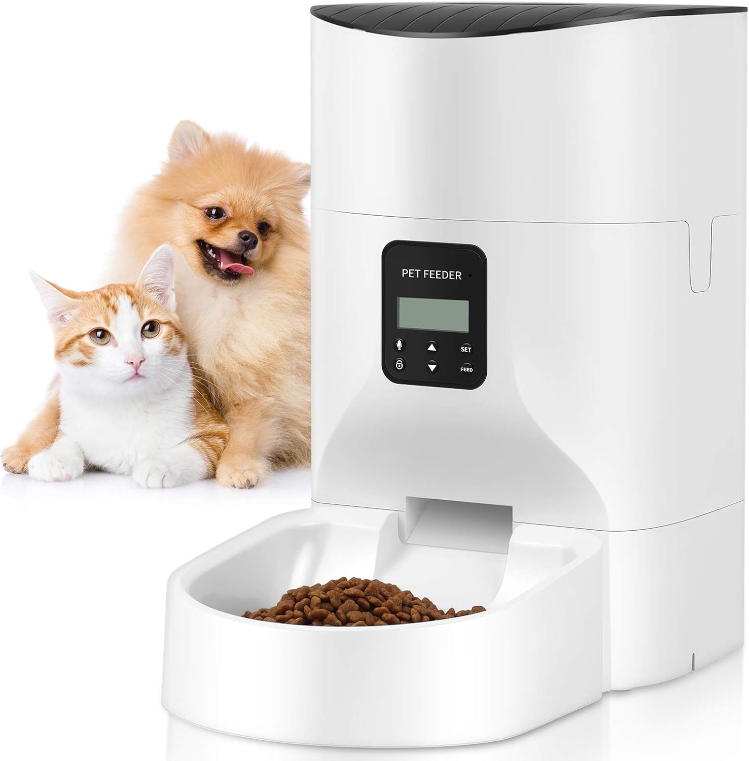 TOO TOO 7L Automatic Dog Feeder, Timer Cat Food Dispenser with Desiccant Bag for Dry Food, Programmable Portion Control 1-4 Meals per Day&Voice Recorder for Small/Medium Pets (White)