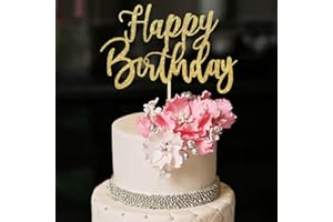 YUINYO Handmade Glitter happy birthday Cake Topper, Happy Birthday Cake Bunting Decor,Birthday Party Decoration Supplies (Gold)