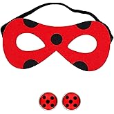 WeKen Lagybug Mask + Ladybug Clip on Earrings Black Spot Red Mask and Ladybug Earrings Set for Ladybug Cosplay