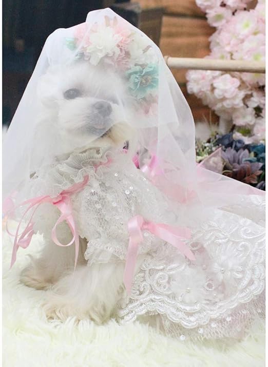 Amazon Co Jp ペットの服チュチュシャツ 犬の花嫁衣装はベールのヘアピンの花輪が含まれています多層メッシュスカート結婚式の写真祭のパーティーに適して M ホーム キッチン