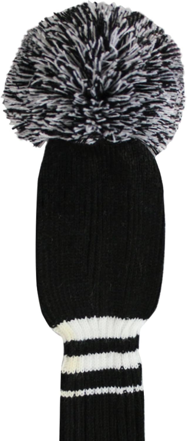 Scott Edward Black Color White Stripes Golf Pom Pom Head Covers Set of 3 for Wood Clubs, Rotating Number Tags : Sports & Outdoors
