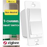 Zigbee Smart Switch no Neutral Required | 1 Channel Rocker Paddle Smart Light Switch Compatible with Alexa, SmartThings and Work with Google Home, Smart Home Devices, 1-Pack