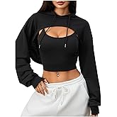 GORGLITTER Women's Cropped Hoodie Sweatshirt Long Sleeve Super Crop Top Hooded Sweatshirts Shrug Goth Going Out Outfits