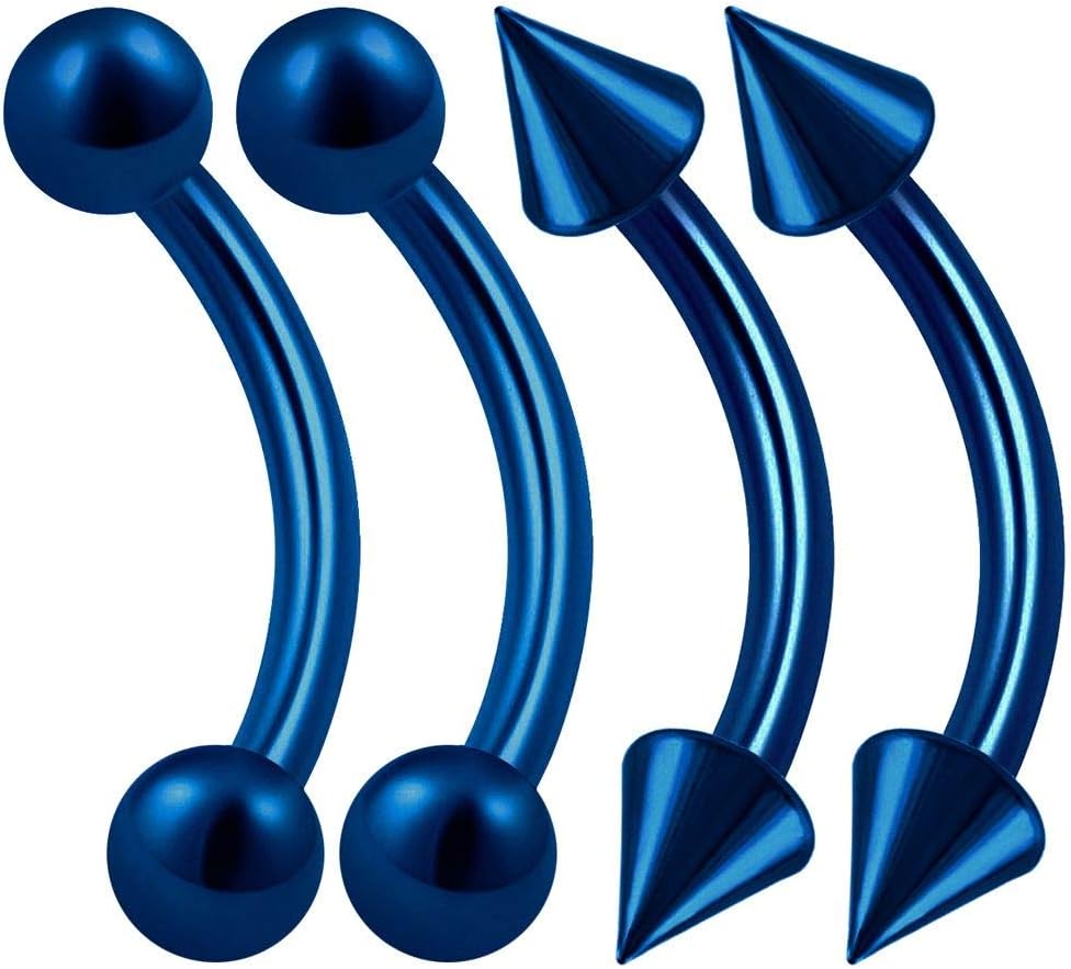 4PCS Stainless Steel Dark Blue Curve Barbell 16g 3mm Ball Spike Lobe Snake Bite Earring Lip Piercing Jewellery See More Sizes