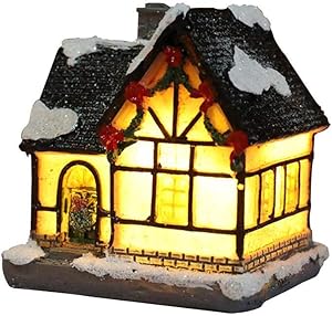 SHIYUE LED Mini Christmas House, Miniatue Dollhouse Kits with LED Soft Light, Exquisite Luminous Resin Cottage Hut Decor, DIY Tiny Christms House Kit for Home Decor
