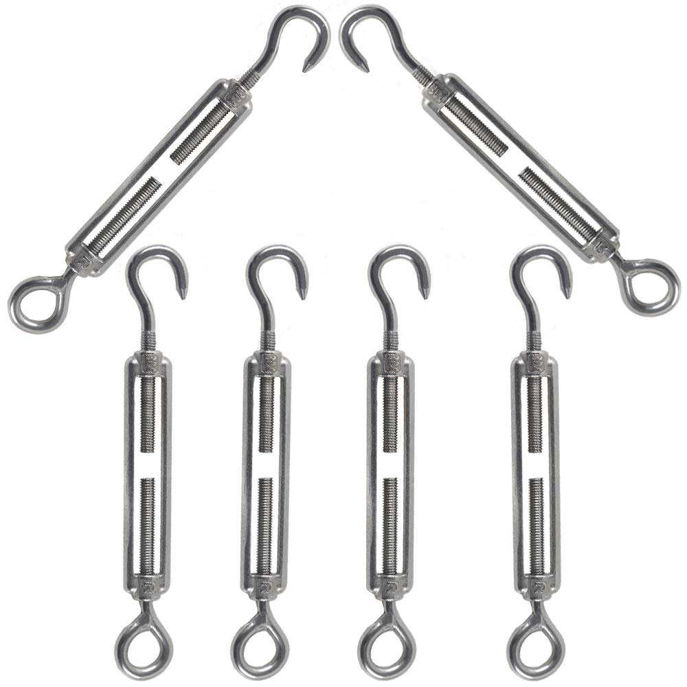 Rshuhx M5 Turnbuckle Wire Tensioner 304 Stainless Steel Adjustable Turnbuckle Hook and Eye Rope Cable Tension for Rope Tightener Garden Wire ClotheslineTensioner Heavy Duty Sun Shade Sail Fixing 6pcs