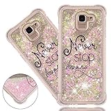 ISADENSER Samsung Galaxy j6 2018 Case Clear Soft TPU Glitter Stylish Design 3D Hearts Quicksand Shiny Flowing Liquid Protective Cover Samsung Galaxy j6 2018 (EU Version) Pink Never Stop