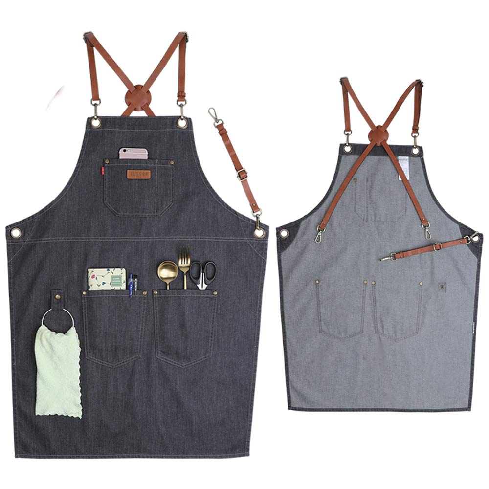 VANTOO Denim Apron for Men WomenTool Work Apron for Chef Cooking Grill