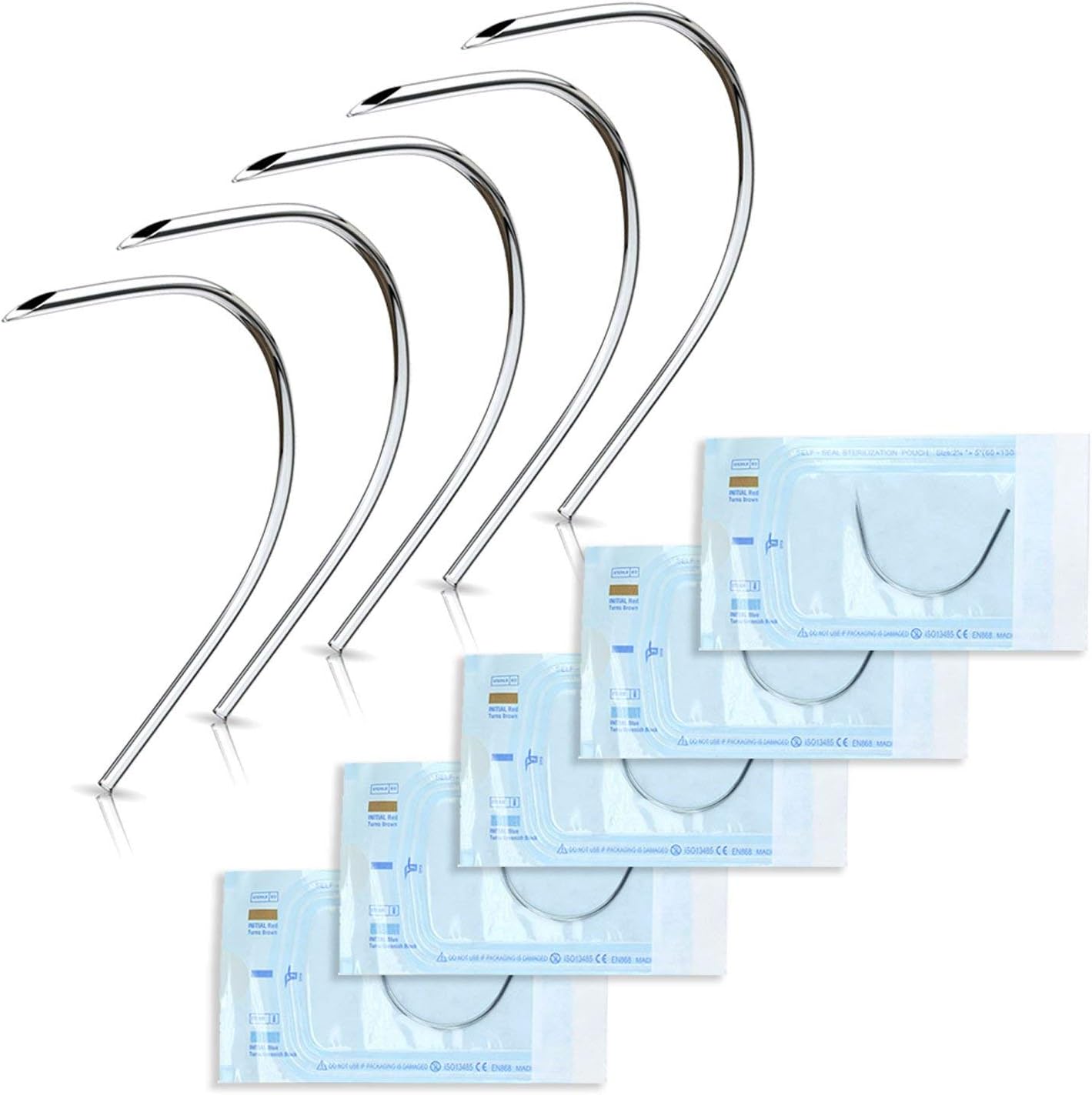 Set of 10 EO Gas Sterilized 316L Surgical Steel Curved Piercing Needles