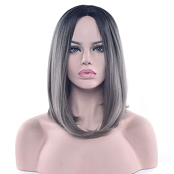 Amazon Com Synthetic Hair Black To Gray Ombre Hair Bob