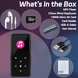 128GB MP3 Player with Bluetooth 5.2, Portable Music