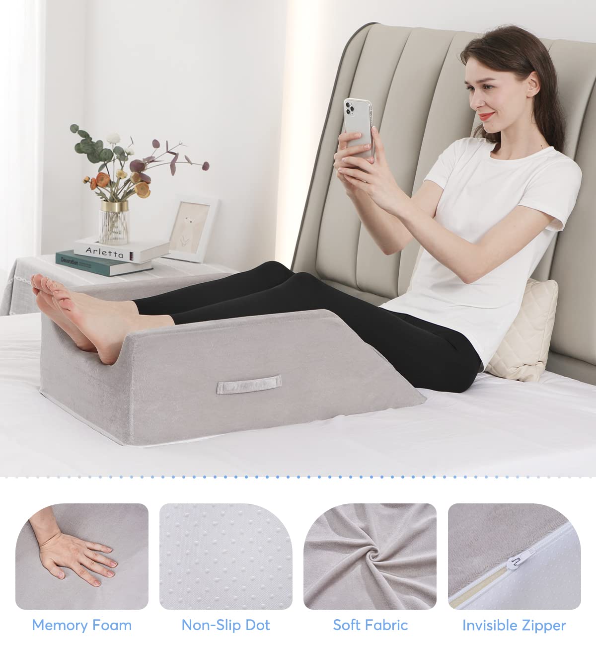 OasisSpace Leg Support and Elevation Pillow for Surgery, Swelling, Injury or Rest - Memory Foam Post Surgery Leg Pillow with Washable Cover- Improve Circulation