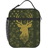 PrelerDIY Camo Hunting Deer American Flag Lunch Box - Insulated Lunch Bags for Boys/Girls/Women/Men Detachable Handle Lunchbox Meal Tote Bag