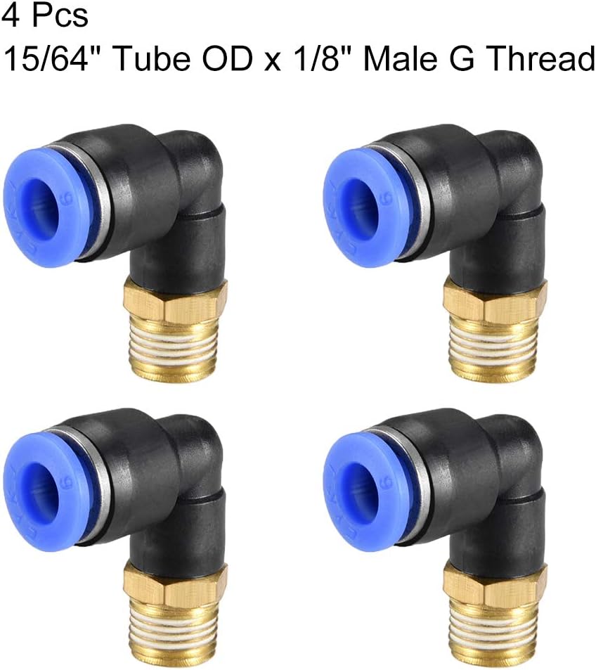 sourcing map Push to Connect Tube Fitting Male Elbow 6mm Tube OD x G1/8" Thread Pneumatic Air Push Fit Lock Fitting Blue 4pcs - Image 4