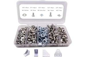 JCSPBYL 200Pcs T Slot Nut Kits for 2020 or 1010 Series Aluminum Extrusion,40Pcs M5x10,40Pcs M5x8 Hexagon Socket Screws,40Pcs M5 T Sliding Nut,40Pcs M5 T Nut,40Pcs Washers