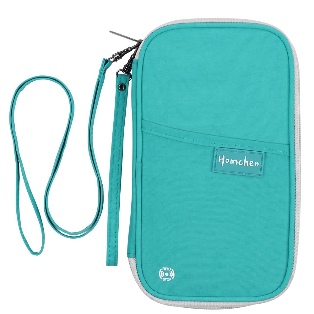 homchen RFID Blocking Travel Passport Wallet Holder, Document Organiser Case Credit Card Holders for Men and Women (RFID Lake Green)