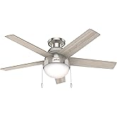 Hunter 46 inch Indoor Ceiling Fan with LED Light - Ceiling Fan with Pull Chain, For Bedroom, Living Room, or Kitchen, Low Pro