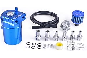 ZHSYMX Universal 300ml Aluminum Baffled Oil Separator Catch Can Kit with Air Filter 10MM 12MM 15MM Fitting Blue