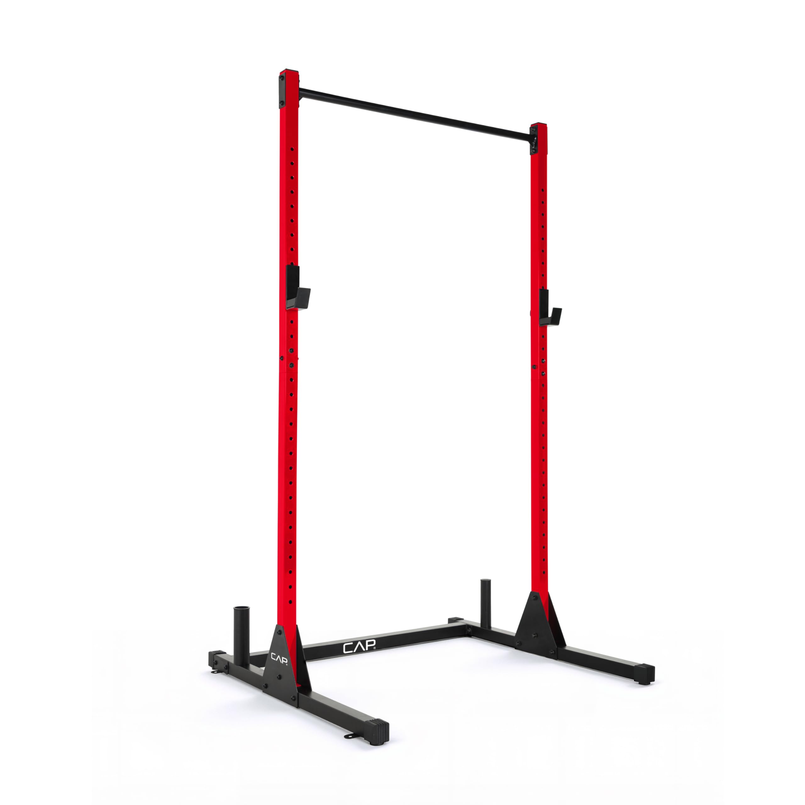 Photo 1 of **ASSEMBLY INSTRUCTIONS INCLUDED** CAP Barbell Power Rack with Pull Up Bar & Attachments - Squat Rack & Strength Training Power Cage for Home Gym - Red