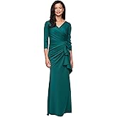 Alex Evenings Womens Stretch Scuba Crepe Dress with Surplice Neckline and Gathered Cascade Detail Skirt, Floor Length