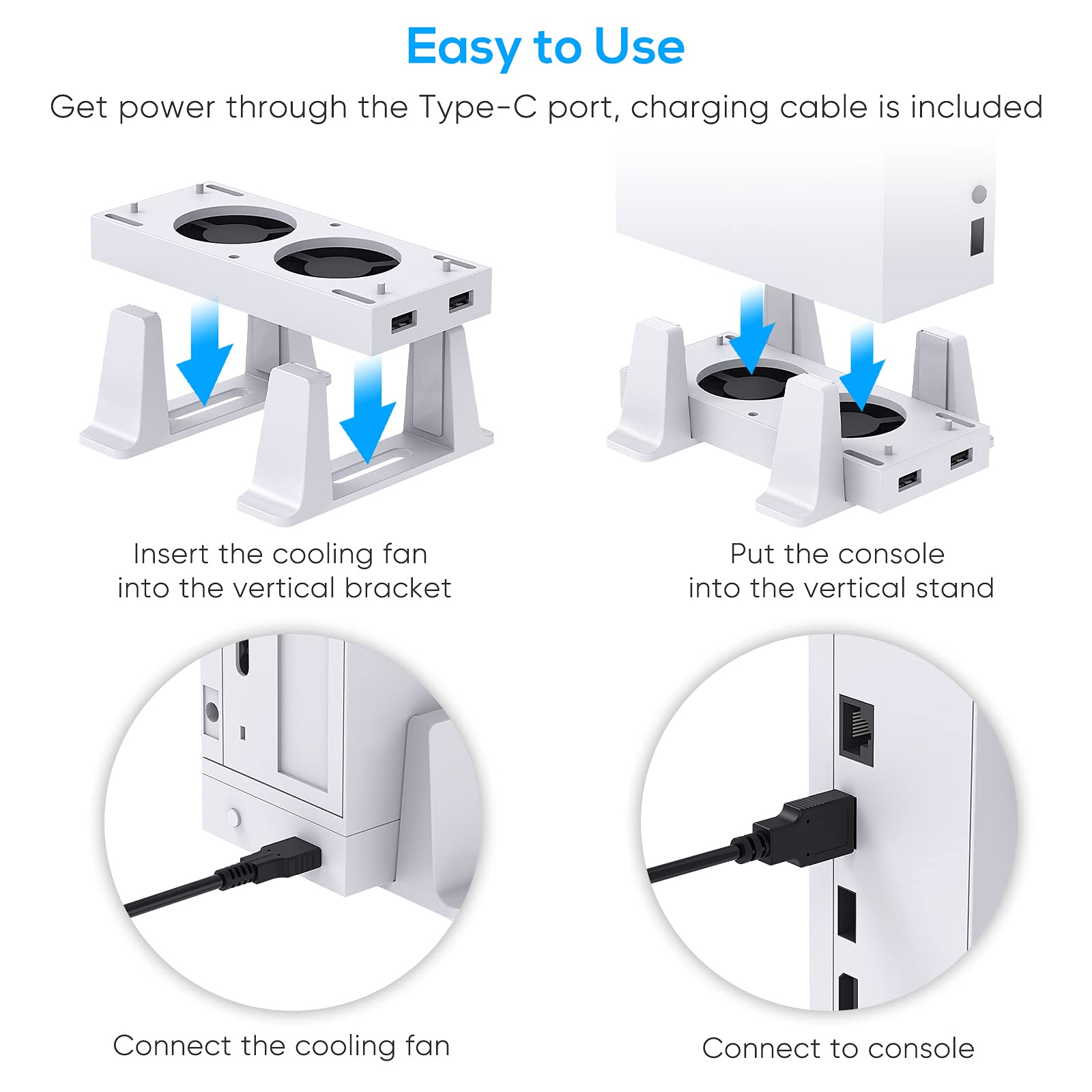 Cooling Stand Compatible with Xbox Series S, YUANHOT Dual Purpose Cooling Fan Cooler System Dock Station Accessories, 3 Level Adjustable Speed & 2 Extra USB Ports (Only Compatible with Xbox Series S)