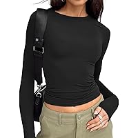 Trendy Queen Womens Long Sleeve Shirts Crop Tops Fall Fashion 2025