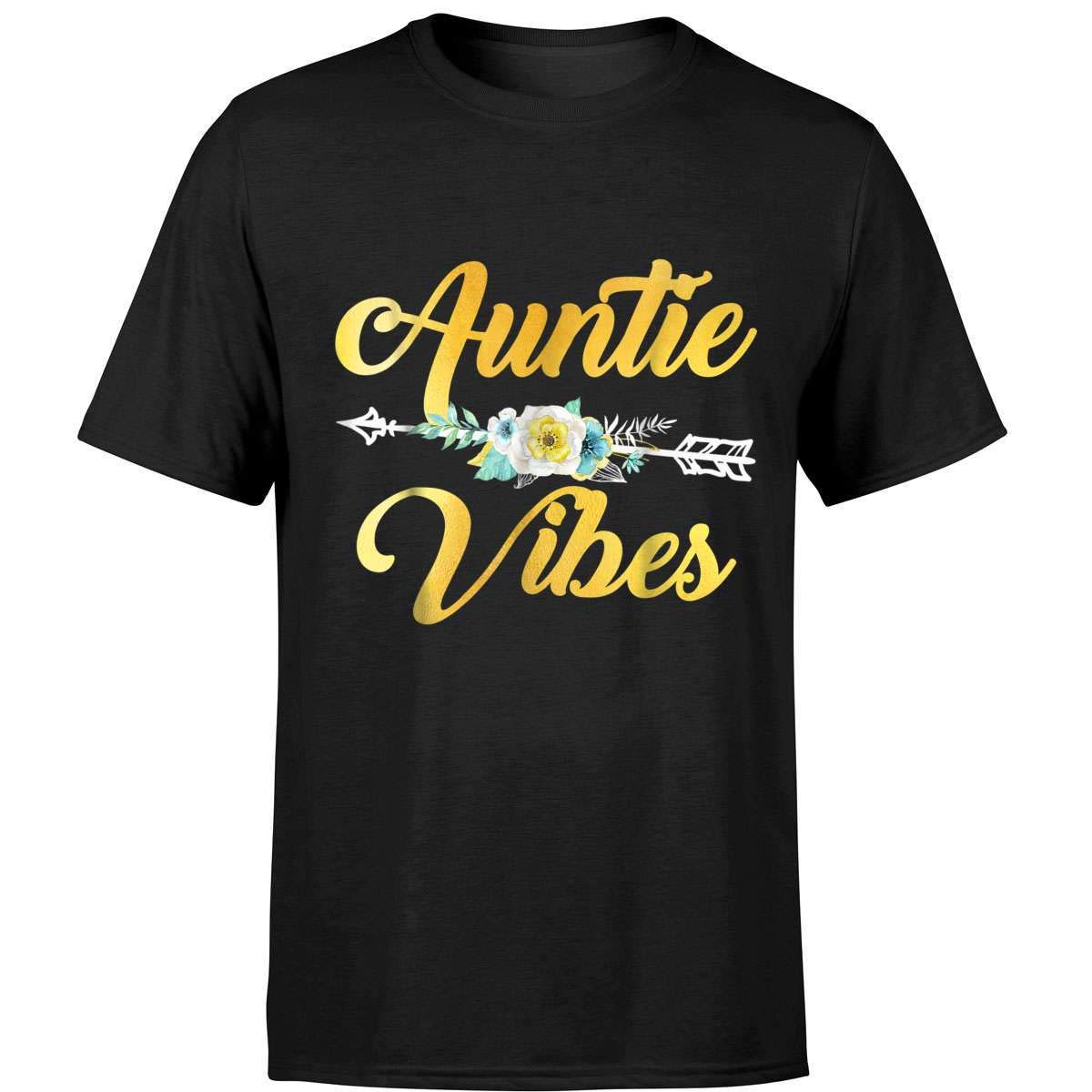 Auntie Vibes Cute Aunt Life Arrow Flower Gold Shirts