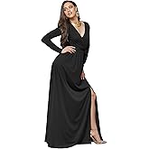 KOH KOH Womens Long Sleeve V-Neck High Slit Cocktail Evening Gown Maxi Dress