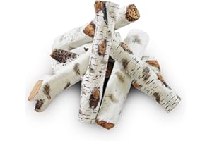 Gcostar 16" Gas Fireplace Set Ceramic White Birch for Gas Fireplace Indoor Insert, Vented, Propane, Electric Gas Fireplace, Linear Fire Pits Ceramic Fiber, Fireplace Decor, 6PCS