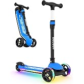BELEEV A9 Kids Scooter with LED Light-Up Wheels & Deck, 3 Wheel Folding Scooter for Toddlers Girls Boys Ages 3-12, Adjustable Handlebar, Lean to Steer, Extra-Wide Wheels, Kick Scooter for Children