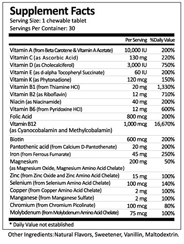 **New Enhanced Formula**Bariatric Complete Chewable Multi-Vitamin Once Per Day 30 Count- Designed for RNY, Sleeve, Bypass and Switch Surgery Patients- 1 Month Supply