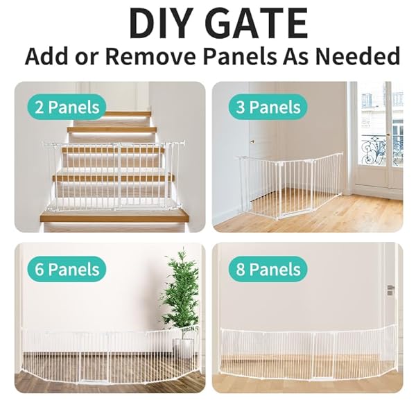 SHYUJAJIE EXTRA WIDE BABY GATE, 30″ TALL 189″ WIDE CONFIGURABLE BABY GATE FIREPLACE SAFETY FENCE, METAL PET SAFETY PLAYPEN FOR TODDLER/PET/DOG CHRISTMAS TREE FENCE (WHTIE, 8-PANEL)