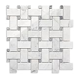 Lovdeco Carrara White Marble Stone Basketweave