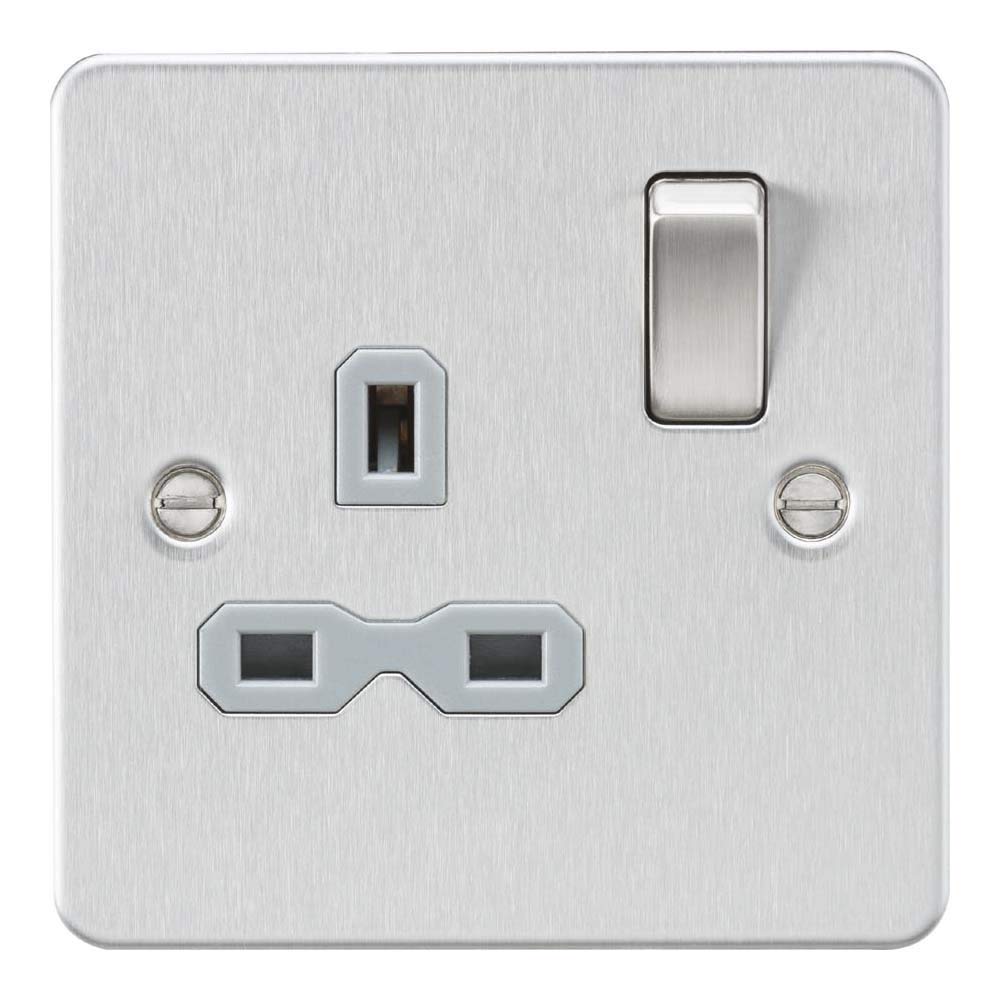 Knightsbridge FPR7000BCG Flat Plate 1G Dp Switched Socket, Silver