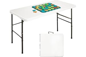 Bblife 4ft Portable Folding White Event Table, Plastic Pinic Camping Table wiht 2 Adjustable Heights, Indoor Outdoor Heavy Duty Utility Table with Carry Handle, Lock for Party Office 300LBS, White