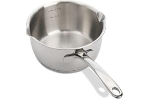 DEAYOU 18/10 Stainless Steel Butter Warmer Pan, 0.8-Quart Measuring Saucepan with Dual Pour Spout, Small Milk Butter Melting 