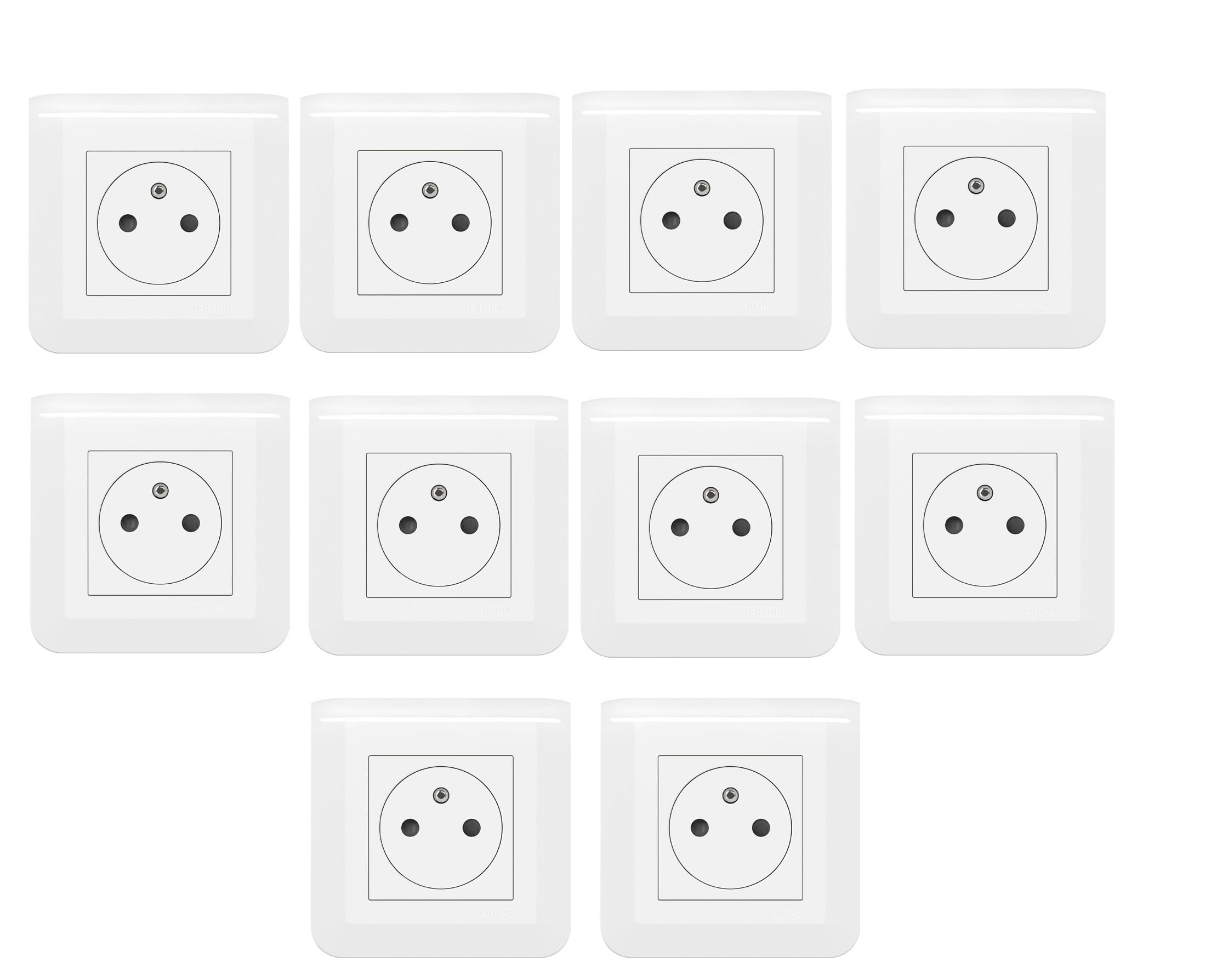Legrand - Pack of 10 Sockets 2P + T 16 A Complete Mosaic - White