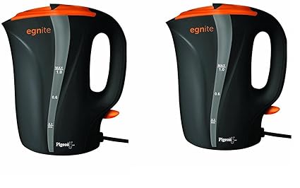 Pigeon Egnite EG Electric Kettle (Black and Orange, 1L, 1200W) - Pack of 2