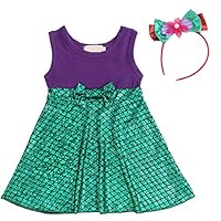 FYMNSI Little Girls Princess Birthday Snow White Belle Minnie Ariel Mermaid Cartoon Costume + Headband 2pcs Outfits Green 18-24 Months