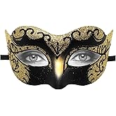 Masquerade Mask for Women Men Couple Venetian Mask Vintage Retro Mask for Halloween Costume Party Mardi Gras (Black Gold)