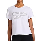 Reebok Womens Lockup Striped Cropped Crewneck T-Shirt