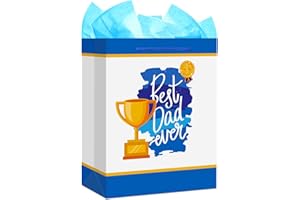 FaCraft Fathers Day Gift Bag - 13" Large Happy Fathers Day Paper Gift Bag with Tissue Paper and Handle Best Dad Ever Gift Bag for Fathers Day Dad Grandfather Husband
