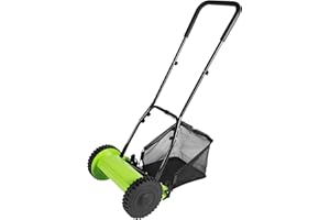 SEANESZTI Push Lawn Sweeper, Adjustable Height Lawn Mower with 6-Gallon Collection Bag, Dethatcher Scarifier with 5 Blades, Cutting Width 300mm/12inch
