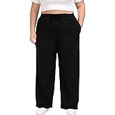 A-Wintage Plus Size Wide Leg Pants for Women Soft Casual Pants Loose Fit Drawstring Pajama Pants with Pockets
