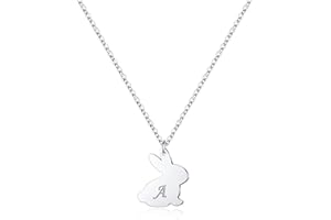 Yoosteel Easter Gifts for Teens Girls, 14K Rose Gold Plated Dainty Bunny Necklace Cute Rabbit Initial A-Z Bunny Necklaces for Girls Teen Girls Jewelry Easter Gifts for Girls Women