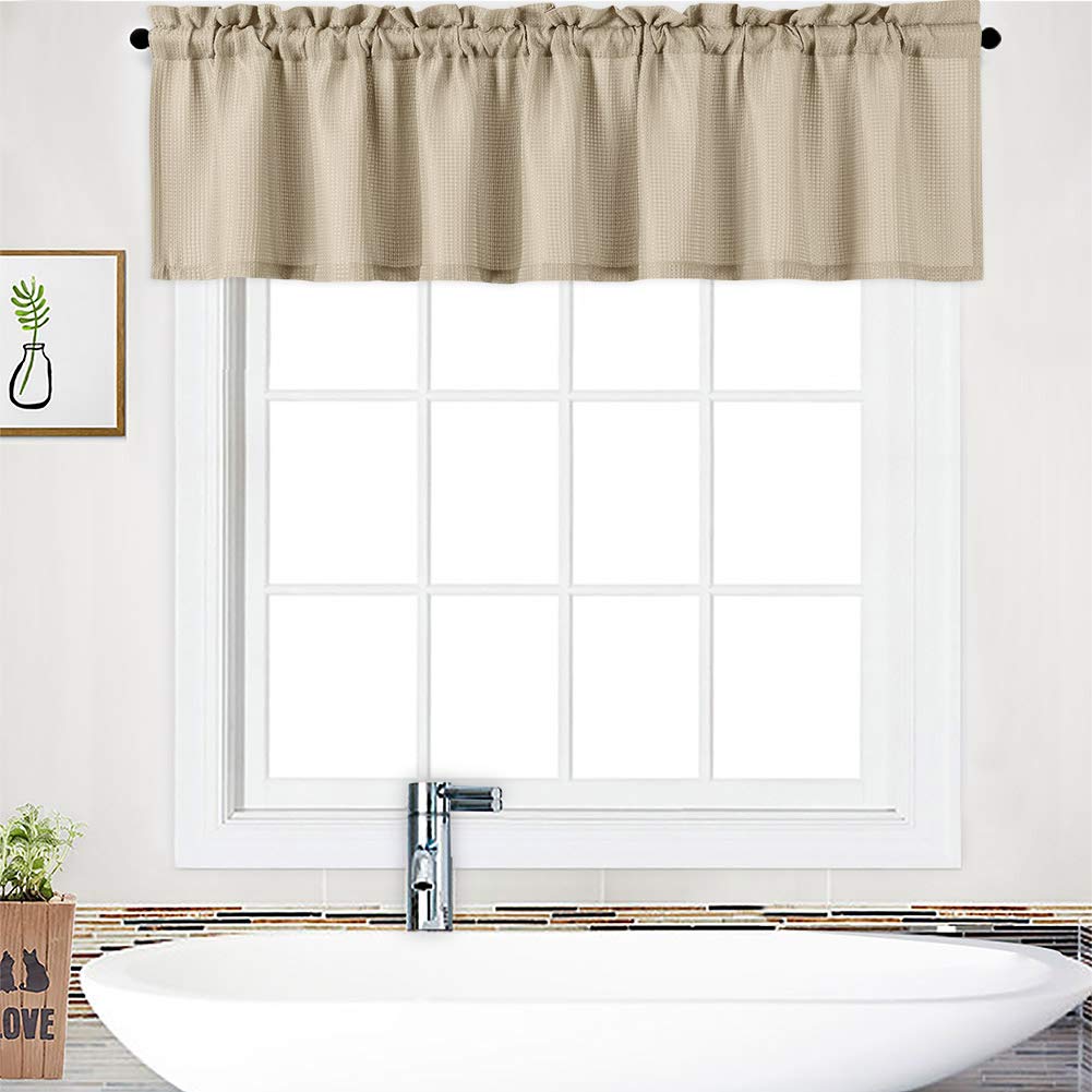 Nanan Curtain Valance,Waffle Weave Water-Proof Window Valance for Bathroom,Tailored Kitchen Valance Curtain Cafe Curtains - 60" x 15", Plaza Taupe, One Panel