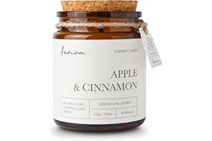 Aeviva Scented Candle, 7.05 oz Apple & Cinnamon Aromatherapy Candle, Natural Soy Wax with Wooden Wick, Candles for Home Scented, Stress Relief Amber Jar Candle Gifts