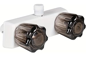 Autokemat RV Shower Faucet, Camper Shower Faucet Replacement, 4" RV Shower Valve Diverter with Dual Knobs for RV, Camper Van, Outside and Inside Bathroom Shower (White+Smoke Gray)