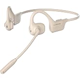 LOBKIN Open Ear Headphones with Mic, Bluetooth Headset with Noise Cancelling Microphone and Multipoint Connect, Wireless Bluetooth 5.3 Headset for Work Call Meeting Driving(Beige)