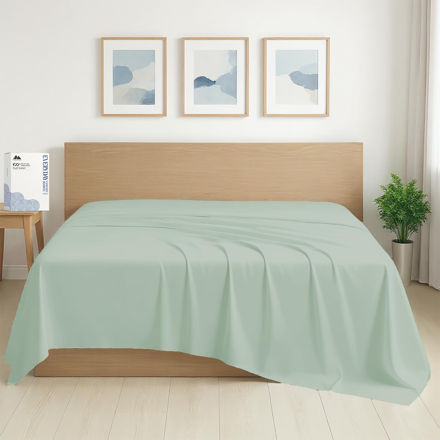 Photo 1 of Mayfair Linen 100% Organic Cotton Percale Flat Sheet California King Size - 1 PC Flat Sheet, Sea Foam - Crisp, Cool and Strong Bed Linen, Top Sheets for Hot Sleepers, Luxury Breathable GOTS Certified
